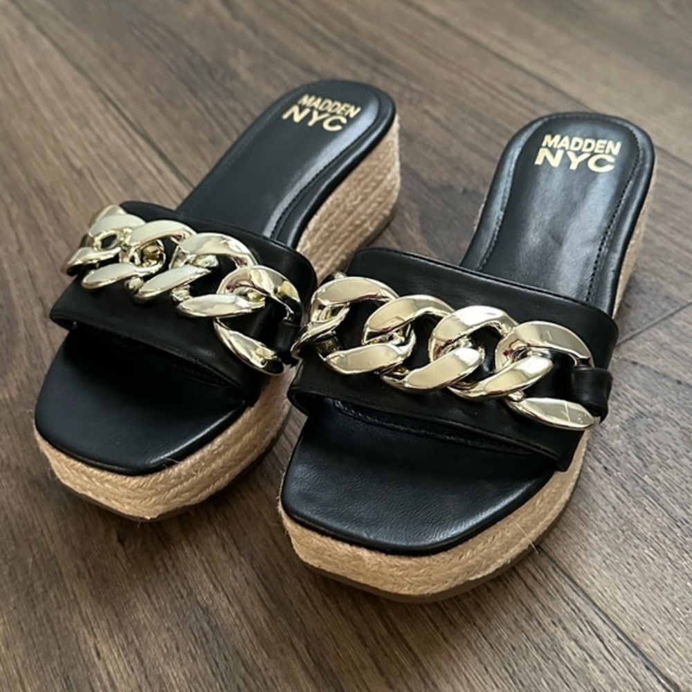 Madden NYC Womens Chain
Espadrille Shoes /‎ Sandals / Slip On
Slides Black Sz 6